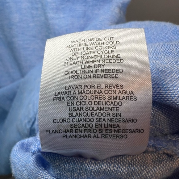 Lands' End Linen Blend Split Neck Tunic Top Blue Nautical Lagenlook Shirt  Large - Picture 14 of 14